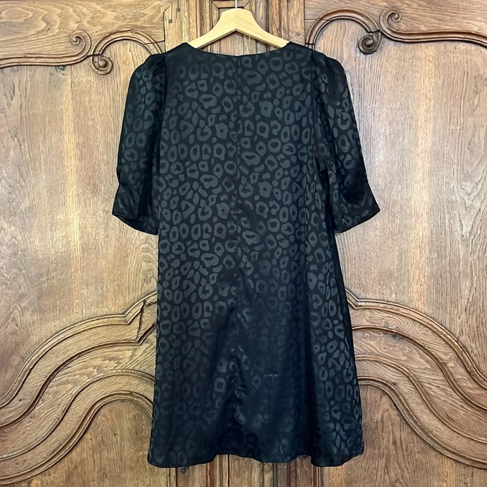 Entro Black Leopard Print V-Neck Puff Sleeve Dress with Pockets - Picture 9 of 12